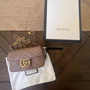 Gucci Crossbody Super Mini Pink Leather GG Marmont
